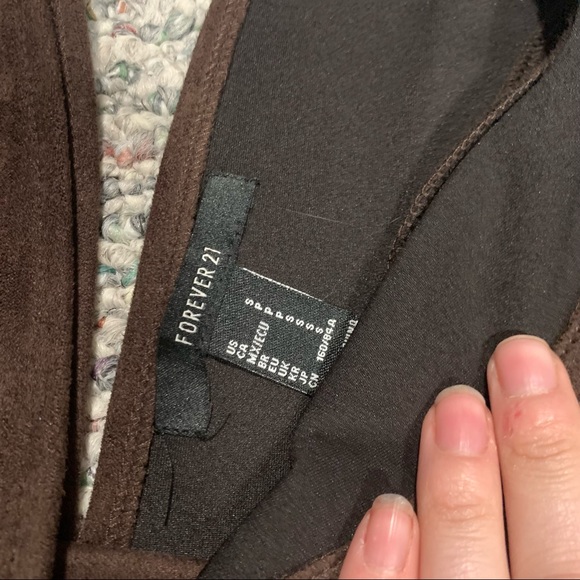 Brown suede buckle front deep V dress - Picture 4 of 5